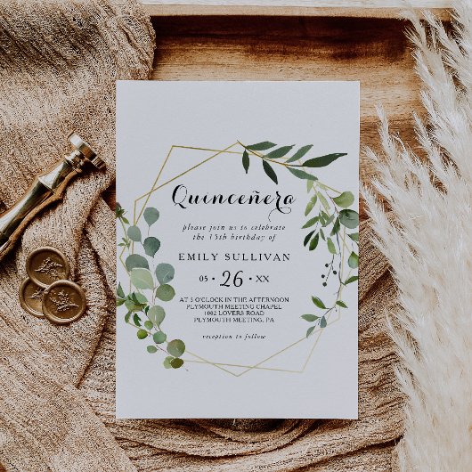 Tropical Green Blätter Quinceañera Geburtstagspart Einladung