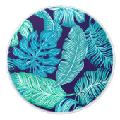 Tropical Green Blue Blätter Muster Keramikknauf (Vorderseite)