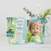 Tropical Green & Blue Jungle Watercolor Boy Einladung (Stehend Vorderseite)