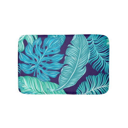 Tropical Green Blue Leaves Pattern Badematte (Vorderseite)