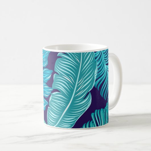 Tropical Green Blue Leaves Pattern Kaffeetasse (VorderseiteRechts)