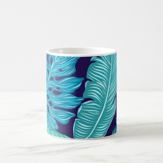 Tropical Green Blue Leaves Pattern Kaffeetasse (Mittel)