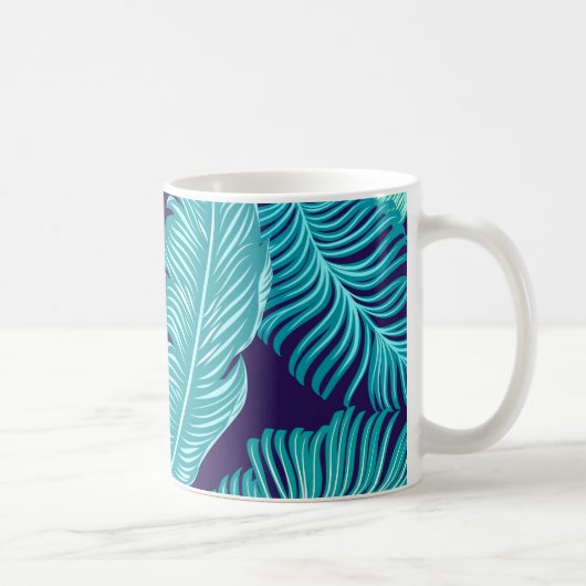 Tropical Green Blue Leaves Pattern Kaffeetasse (Rechts)