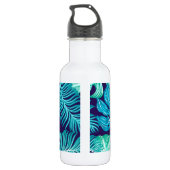 Tropical Green Blue Leaves Pattern Monogram Edelstahlflasche (Rückseite)