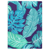 Tropical Green Blue Leaves Pattern Personalised Klemmbrett (Rückseite)