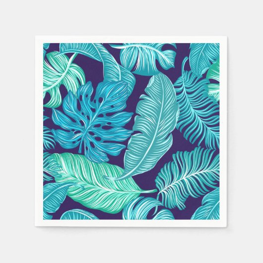 Tropical Green Blue Leaves Pattern Serviette (Vorderseite)