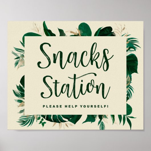 Tropical Green Foliage Snack Station Hochzeitszeic Poster (Vorne)