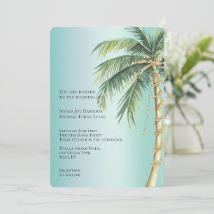 Tropical Green Glam Gold Glitzy Palm Tree Wedding Einladung
