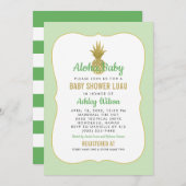 Tropical Green Gold Ananas Baby Shower Luau Einladung (Vorne/Hinten)