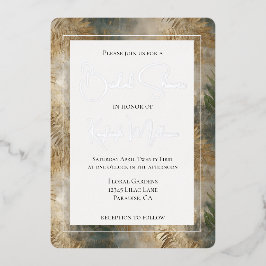 Tropical Green Gold Blätter Brautparty Folieneinladung