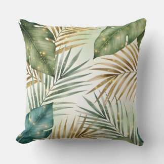 Tropical Green & Gold Leaves Decorative Pillow  Kissen