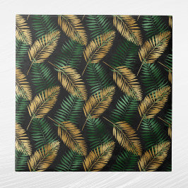 Tropical Green Gold Palm Blätter Glam Fliese