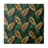 Tropical Green Gold Palm Blätter Glam Fliese (Vorderseite)