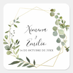 Tropical Green Gold Spanish Wedding Umschlag Aufkl Quadratischer Aufkleber