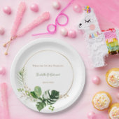 Tropical Green & Gold Watercolor Palm Blätter Pappteller (Party)