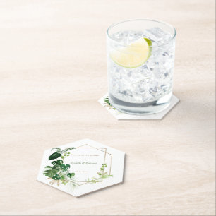 Tropical Green & Gold Watercolor Palm Blätter Untersetzer