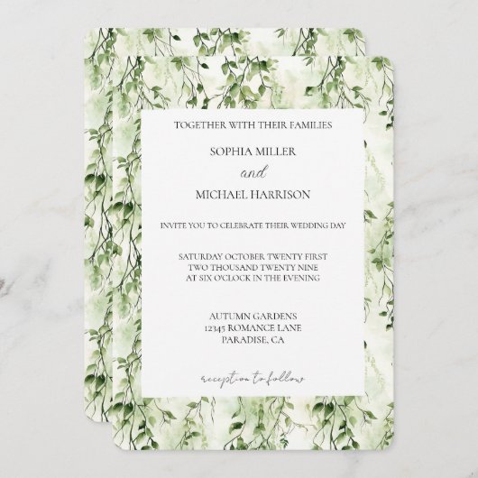 Tropical Green Ivy Wedding Einladung (Vorne/Hinten)