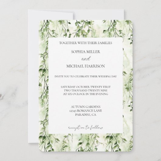 Tropical Green Ivy Wedding Einladung (Vorderseite)