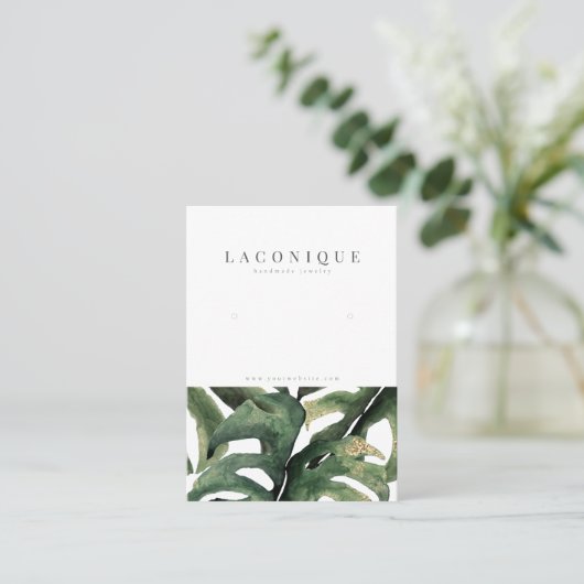 Tropical Green Leaf Juwelier Display Business Card Visitenkarte (Stehend Vorderseite)