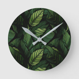 Tropical Green Leaves  Housewarming Gift Runde Wanduhr