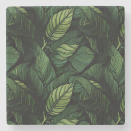 Tropical Green Leaves  Housewarming Gift Steinuntersetzer