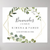 Tropical Green Leaves Wedding Bienvenidos Sign Poster (Vorne)