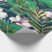 Tropical Green Lilac Gold Monster Blätter Bläserne Geschenkpapier (Ecke)