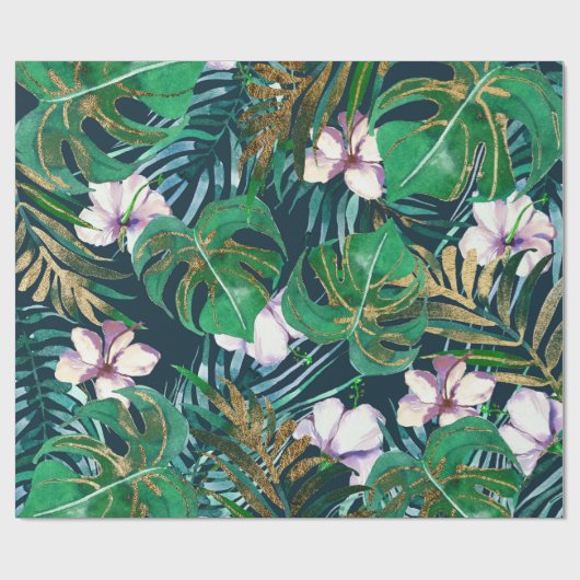 Tropical Green Lilac Gold Monster Blätter Bläserne Geschenkpapier (Flach)