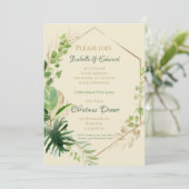 Tropical Green mit Gold Blätter Weihnachtsabend Einladung (Stehend Vorderseite)