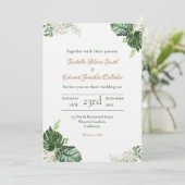 Tropical Green Monstera Blätter Wasserfarbenhochze Einladung (Stehend Vorderseite)