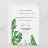 Tropical Green Monstera Blätter Wasserfarbenhochze Einladung (Vorderseite)
