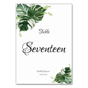 Tropical Green Monstera Blätter Wedding Tischnummer