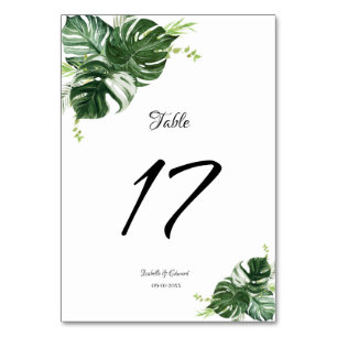 Tropical Green Monstera Blätter Wedding Tischnummer