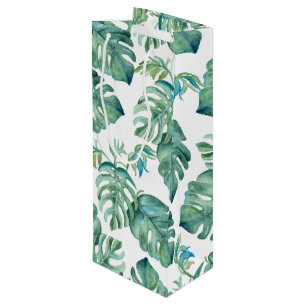 Tropical Green Monstera Palm Blätter Wasserfarbe Geschenktüte Für Weinflaschen