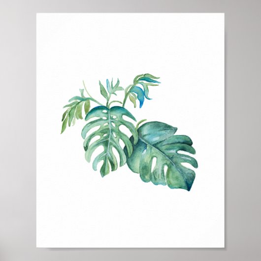 Tropical Green Monstera Palm Leaf Wasserfarbe Poster (Vorne)