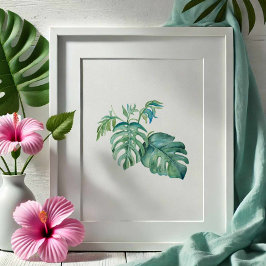 Tropical Green Monstera Palm Leaf Wasserfarbe Poster