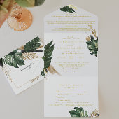 Tropical Green Palm & Banana Leaf Wedding All-in-One-Einladung
