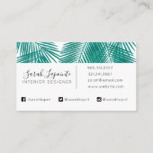 Tropical Green Palm Blätter Elegantes Design Visitenkarte (Rückseite)