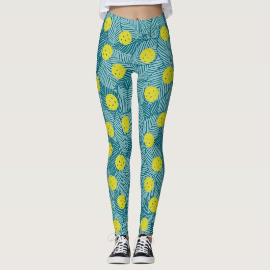 Tropical Green Palm Blätter Farbenfrohe Pickleball Leggings (Vorderseite)
