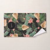 Tropical Green Palm Blätter Floral Monogram Black Badhandtuch Set (Handtuch)