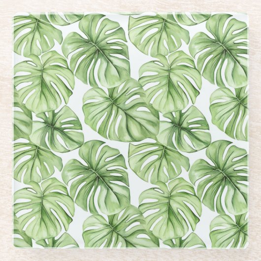 Tropical Green Palm Blätter Glasuntersetzer (Vorderseite)