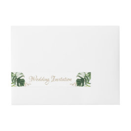 Tropical Green Palm Blätter Gold Geometric Wedding Rundum-Adressaufkleber