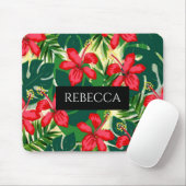 Tropical Green Palm Blätter Monogram farbenfroh Mousepad (Mit Mouse)