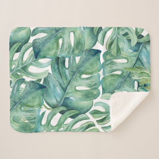 Tropical Green Palm Blätter Pflanze Sherpadecke (Vorderseite (Horizontal))