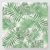 Tropical Green Palm Blätter Sommer Wasserfarben Ku Steinuntersetzer (Vorderseite)