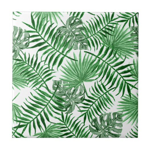 Tropical Green Palm Blätter Sommermuster Fliese (Vorderseite)