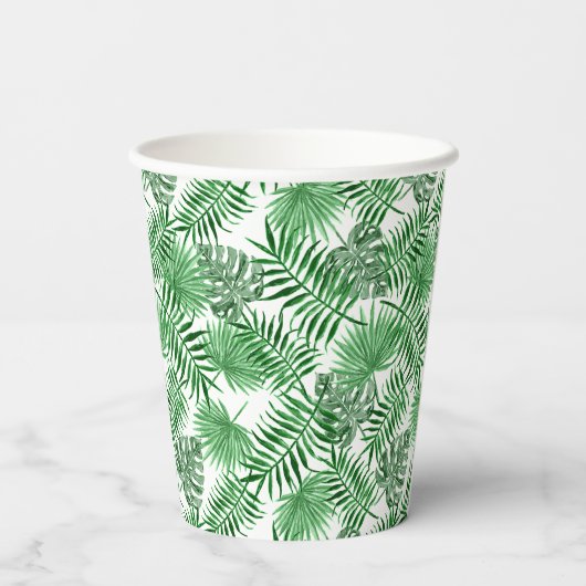 Tropical Green Palm Blätter Summer Art Pattern Pappbecher (Rückseite)