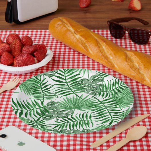 Tropical Green Palm Blätter Summer Art Pattern Pappteller (Picknick)