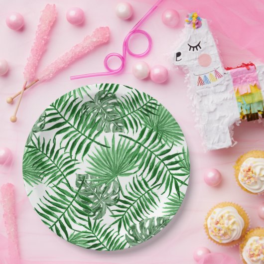 Tropical Green Palm Blätter Summer Art Pattern Pappteller (Party)