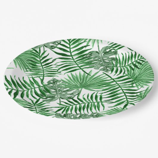 Tropical Green Palm Blätter Summer Art Pattern Pappteller (Schrägansicht)